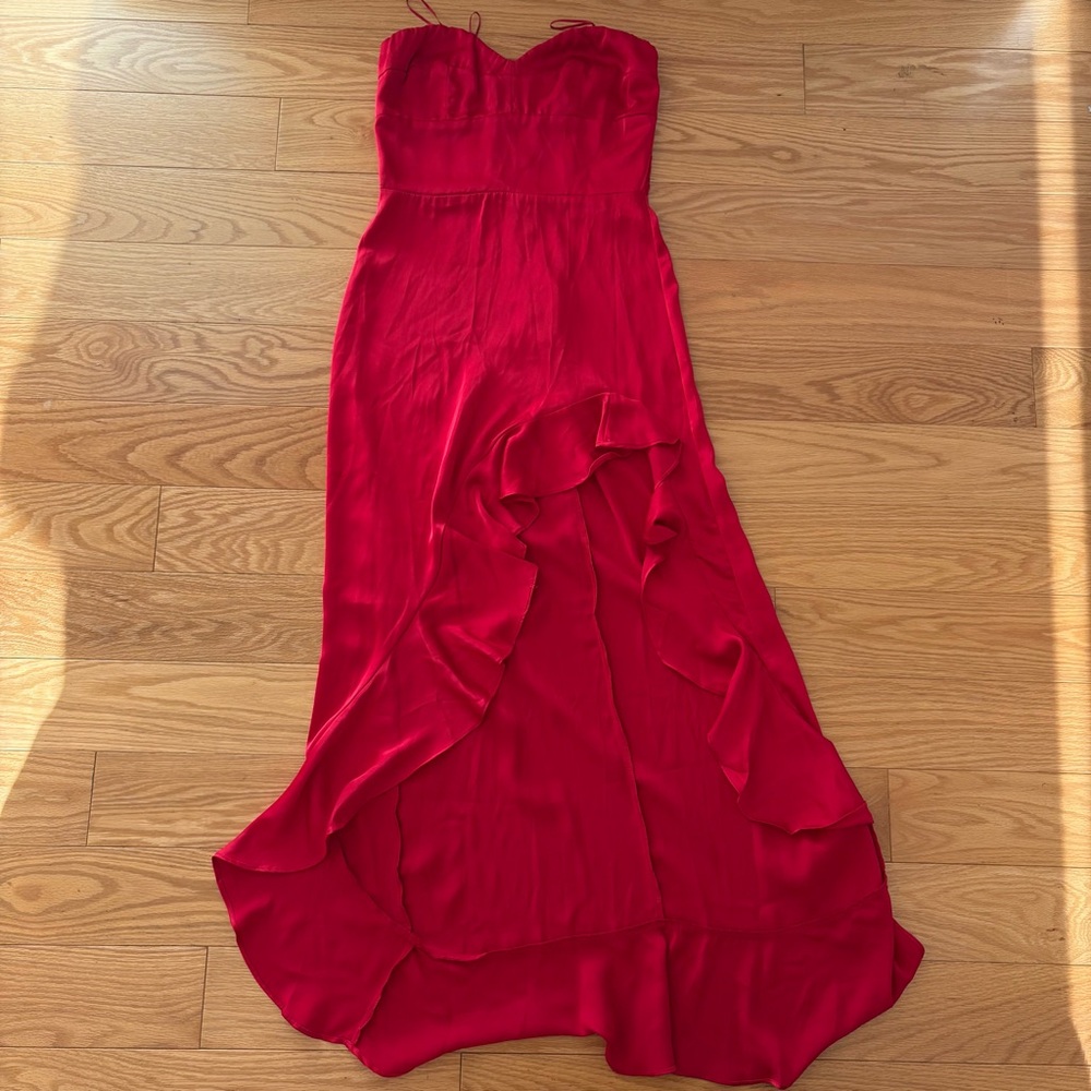 Red  ruffled maxi dress, strapless
